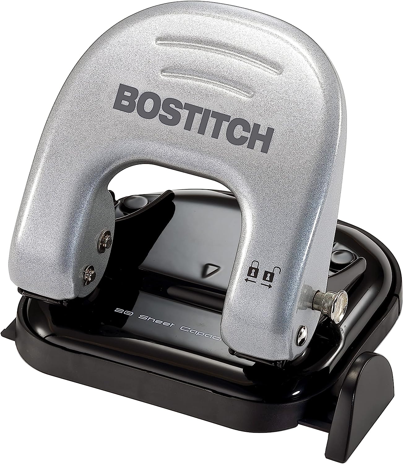 Bostitch Office EZ Squeeze Reduced Effort 2-Hole Punch, 20 Sheets, Locking Handle, Silver (2310) - Image 1